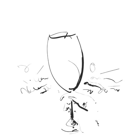 Wine glass in the hand. Hand drawn sketch. Cartoonのイラスト素材