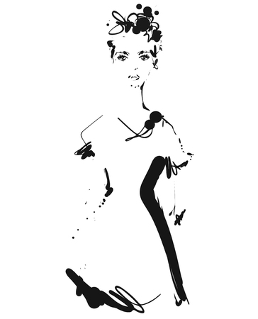 Fashion models silhouettes sketch hand drawn , vector illustrationのイラスト素材