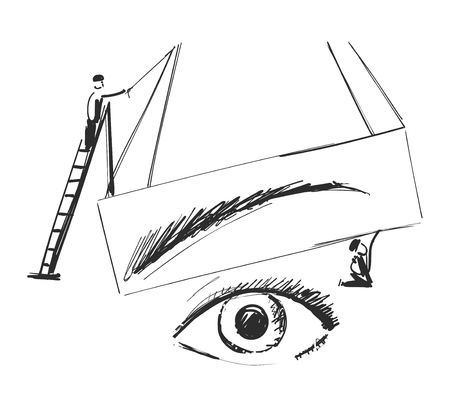 Vector illustration of brows. For beauty salon, lash extensions maker, brow master. Cartoon sketch. Poster, bannerのイラスト素材