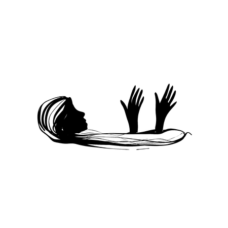 Woman need help. Person drown in problems.のイラスト素材