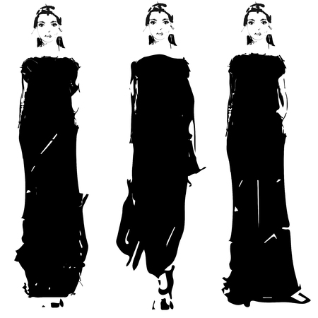Fashion models silhouettes sketch hand drawn , vector illustrationのイラスト素材