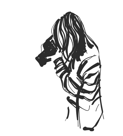 Line drawing of photographer making pictures. Girls sketch. Professionのイラスト素材