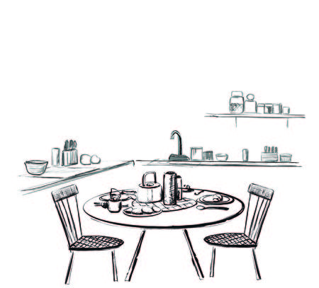 Table setting set. Weekend breakfast or dinner. Kitchen interior sketchのイラスト素材