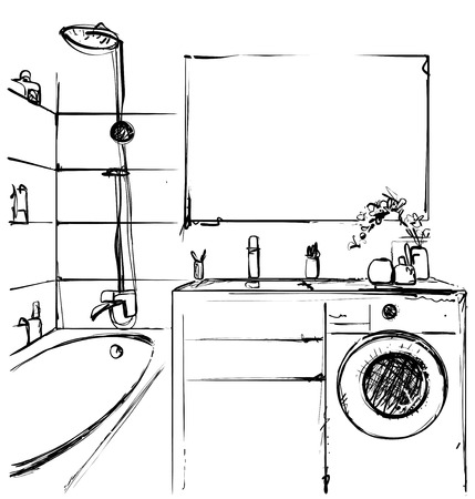 Hand drawn Bathroom. Interior sketch. Home furnitureのイラスト素材
