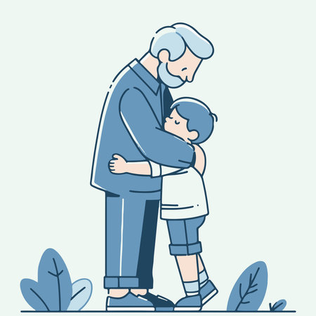 Little boy to hug his grandfather. Grandson visiting grandparents. Vector illustrationのイラスト素材