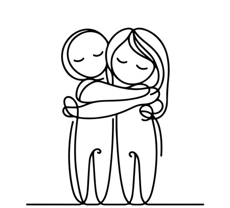 Boy and girl hugs. Kids love. Abstract person. Line artのイラスト素材