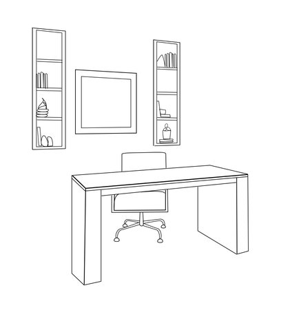 Table with a computer or workplace. Illustration.のイラスト素材