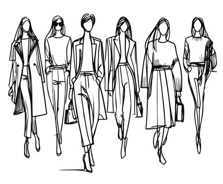 Fashion models. Sketch. Girls silhouetteのイラスト素材