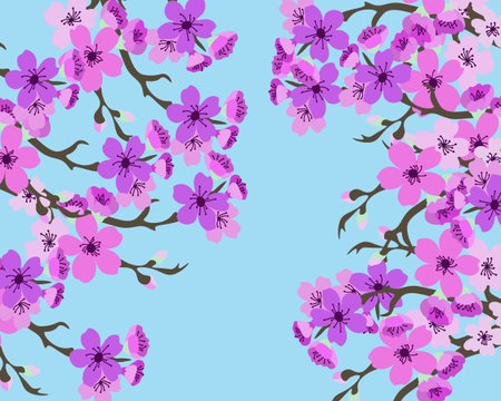 Image of sakura blossoms on a blue background.のイラスト素材