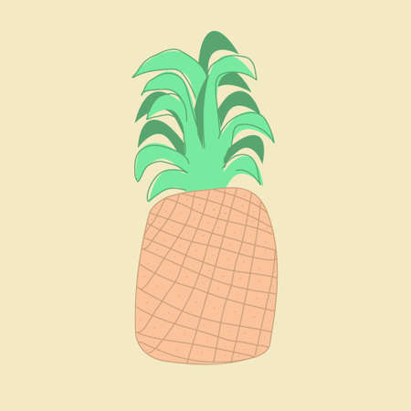 Vector illustration of a pineapple on a yellow background.の写真素材