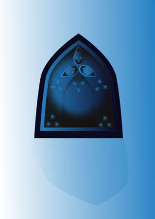 Vector illustration of a gothic window in blue.のイラスト素材