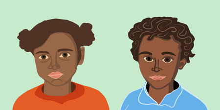 Vector illustration of a portrait of a black boy and girl.