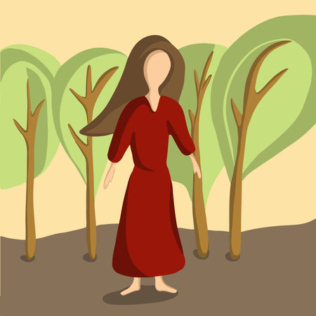 Vector illustration of a girl among trees.のイラスト素材
