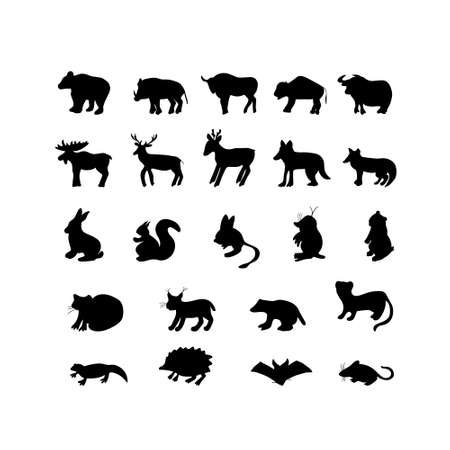 Vector set of black silhouettes of wild animals.のイラスト素材