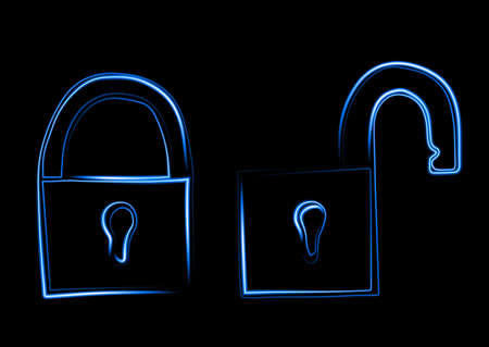 Vector illustration of closed and open locks.のイラスト素材