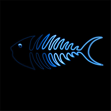 Vector illustration of fish skeleton with neon effect.のイラスト素材