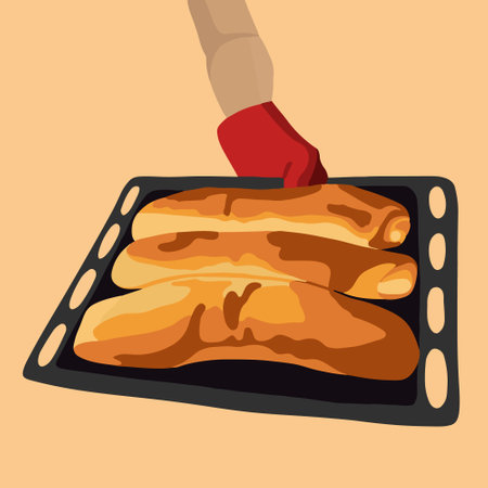 Vector illustration of baking on baking sheet.のイラスト素材