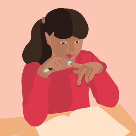 Vector illustration of a girl doing homework.のイラスト素材