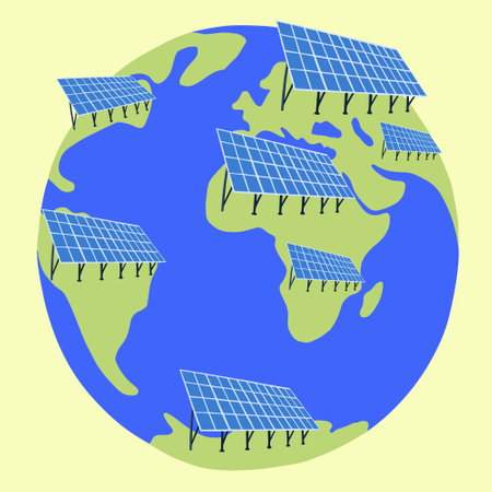 Planet with solar panels. The concept of energy conservation.のイラスト素材