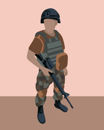 Vector isolated illustration of a military man with a gun.のイラスト素材