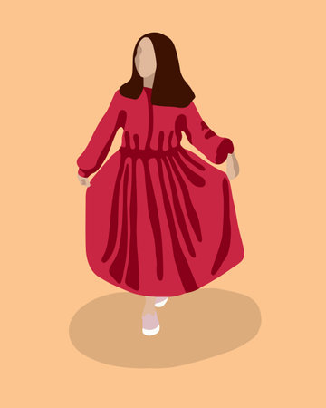 Vector isolated illustration of a girl in a red dress. The woman is dancing.のイラスト素材