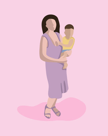 Vector isolated illustration of mother and baby.のイラスト素材