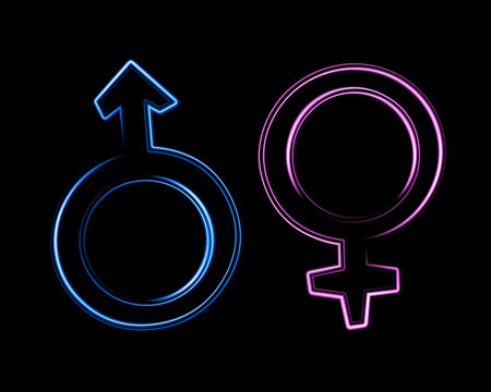 Vector isolated gender icons with neon effect.のイラスト素材