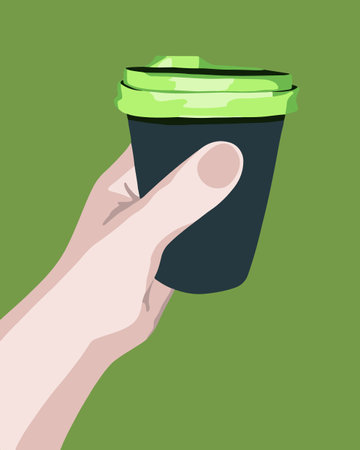Vector isolated illustration of cup with coffee in hand.のイラスト素材