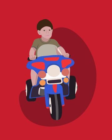 Vector isolated illustration of a boy on a kids motorcycle.のイラスト素材