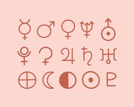 Vector isolated illustration of planet icons set. Astrological designs.のイラスト素材