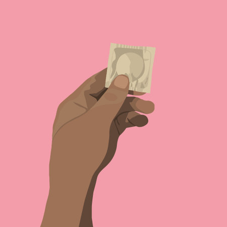 Vector isolated illustration of a hand holding a condom.のイラスト素材