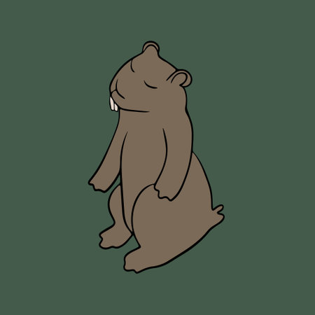 Vector isolated illustration of groundhog animal. A drawing of a marmot in color with a contour.のイラスト素材