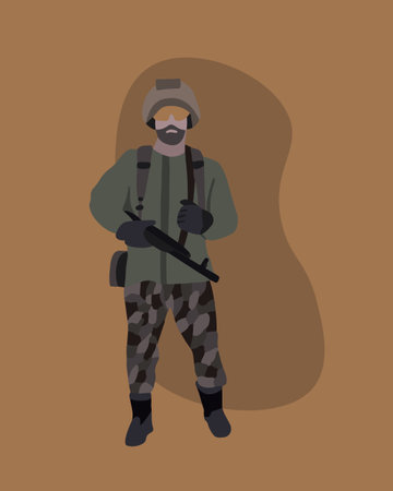 Vector isolated illustration of a military man with a weapon. The man is a soldier.のイラスト素材