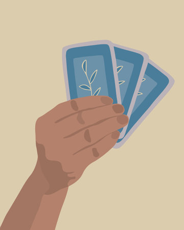 Vector isolated illustration of tarot cards in human hand. Divination. Prediction of the future.のイラスト素材