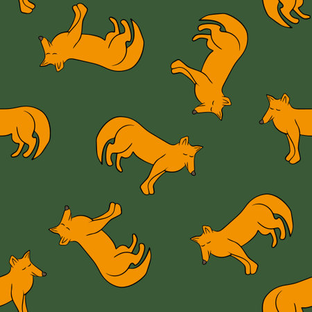 Vector isolated illustration of pattern with foxes.のイラスト素材
