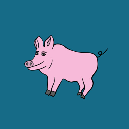 Vector isolated illustration of a pig. live stock. Pork meat. A drawing of a funny pig.のイラスト素材