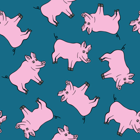 Vector isolated illustration of pattern with pigs. Children's pattern with funny pigs.のイラスト素材