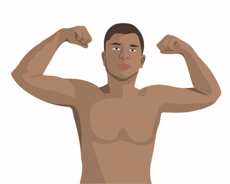 Vector isolated illustration of a man with muscles. sportsman. bodybuilder. A strong man. A demonstration of strength.のイラスト素材