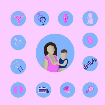 Vector set of pregnancy planning icons. DNA test. Women's health. Fertility Compatibility of the couple for pregnancy. Days of ovulation.のイラスト素材