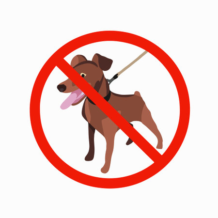 Vector isolated illustration of ban with dogs. Dogs are not allowed. Dog walking is prohibited.のイラスト素材