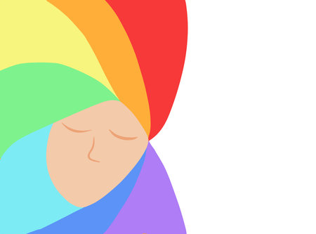 Vector isolated illustration of LGBT background. Portrait of a girl with rainbow-colored hair. LGBT pride.のイラスト素材