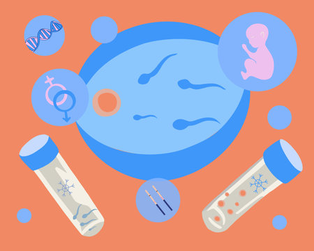 Artificial insemination vector isolated illustration. Freezing of eggs and sperm. Egg donation. Sperm donation.のイラスト素材