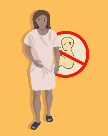 Miscarriage. Inability to have children. Frozen pregnancy. Abortion. Vector isolated illustration of a girl holding her stomach. Death of the embryo.のイラスト素材