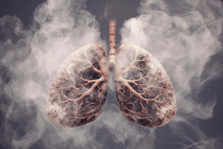 Sick smoker's lungs. Pulmonary tuberculosis. Danger of smoking. Generative AI.の素材