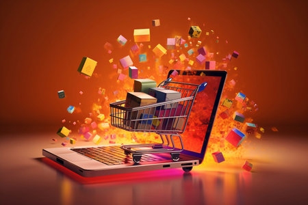 Online shopping. Ordering products to your home. Internet ordering. Home delivery. Generative AI.の素材