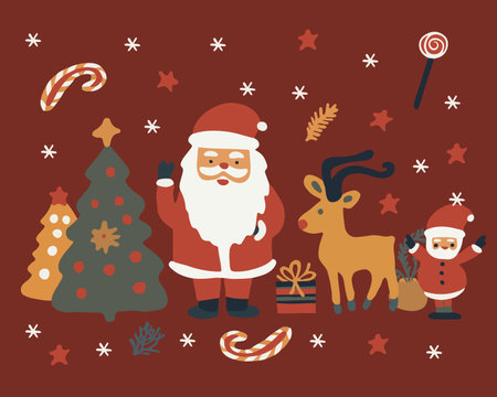 Vector isolated illustration of Christmas set. Santa Claus with Christmas trees.のイラスト素材