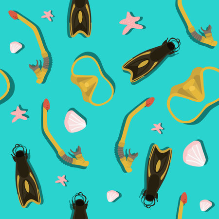 Vector isolated illustration of diving pattern. Pattern of summer vacation at sea.のイラスト素材
