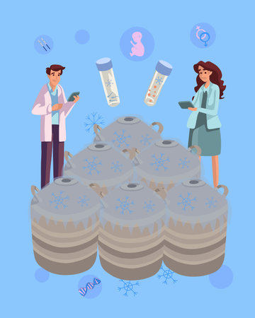 Vector isolated illustration of egg and sperm freezing. Cryopreservation of eggs and sperm. reproductive clinic. artificial insemination.のイラスト素材
