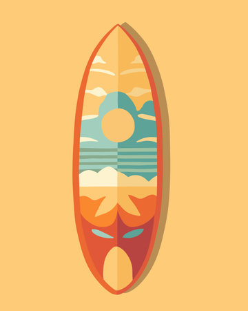 Vector isolated illustration of a surfboard. Sports entertainment at sea. Learning to surf.のイラスト素材