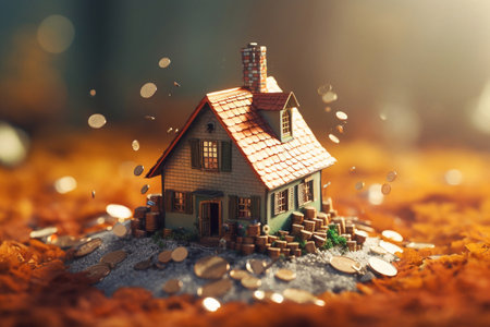 house prices. Saving money on renting a house. Housing on credit. Collect funds for your accommodation.の素材